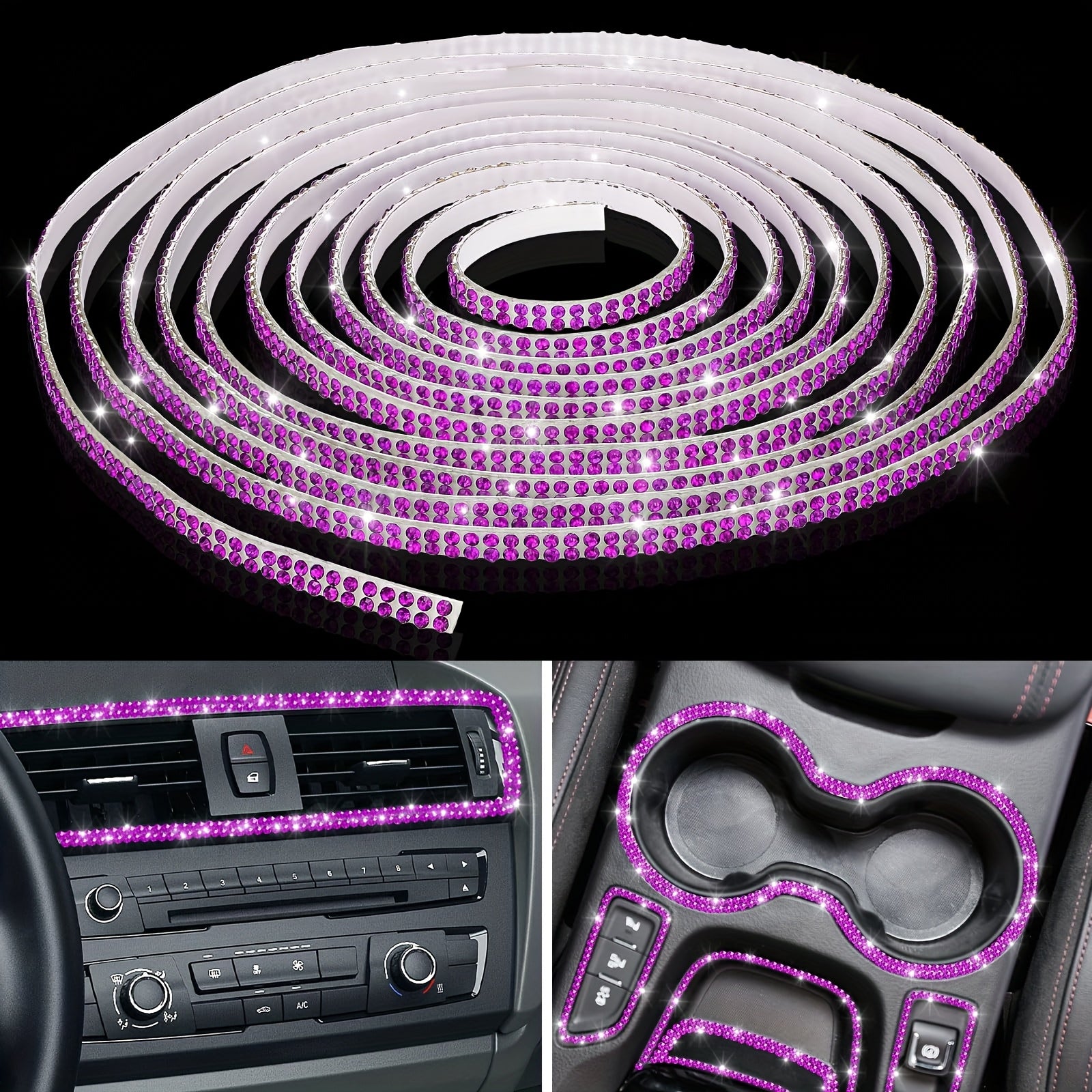 Pink White 89.92cm Car Dashboard Decor Self-Adhesive Trim Strips Interior Accessories