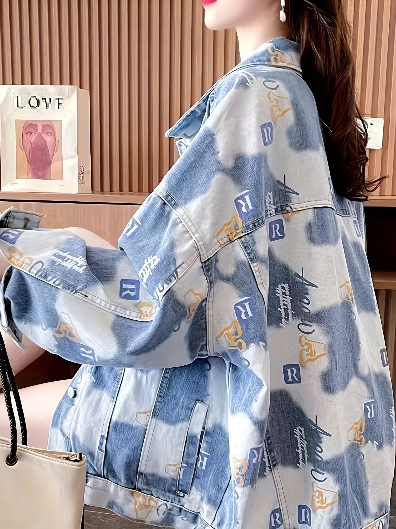 Chaqueta de mezclilla con estampado para mujer, ropa urbana casual, ropa exterior