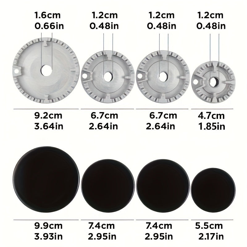 8pcs Metal Gas Stove Burner Covers Set Flat Concave Safety Compatible
