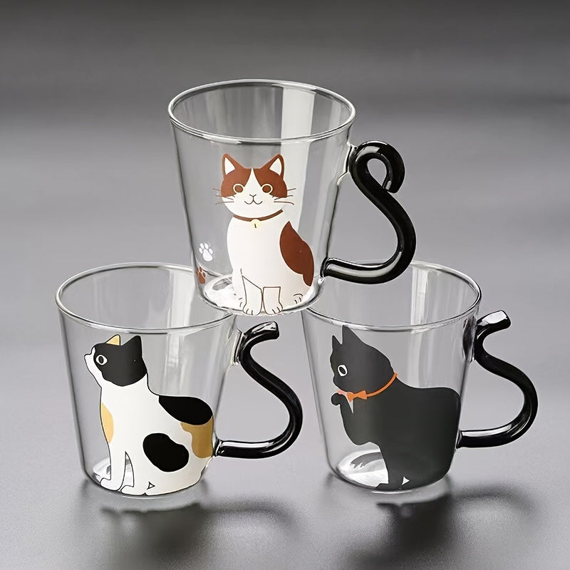 8.8oz Cat Glass Mug Heat Cold Resistant Reusable Animal Print Coffee Tea Cup
