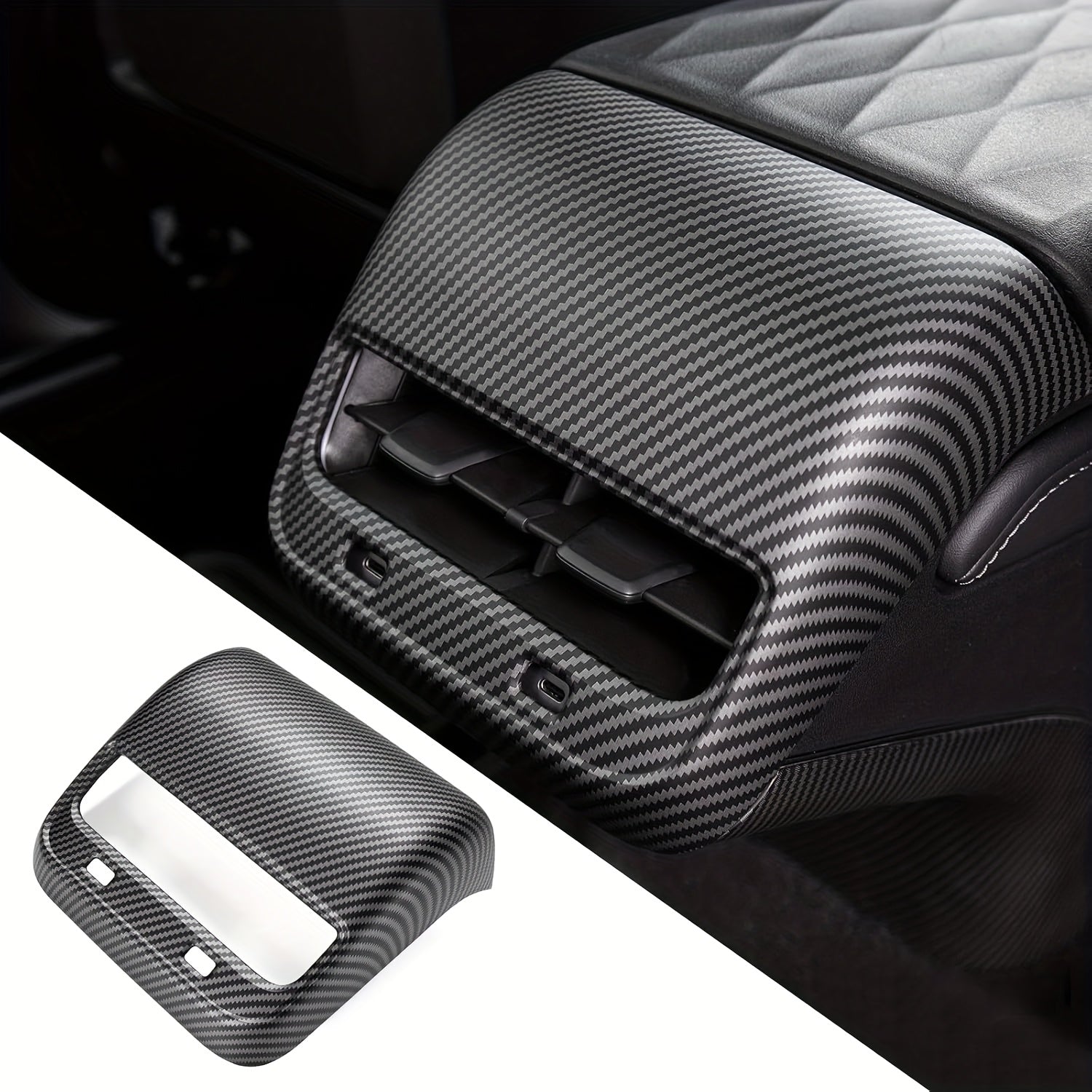 Rear Carbon Fiber Finish AC Vents Trim for Tesla Model 3 Y Auto Decor