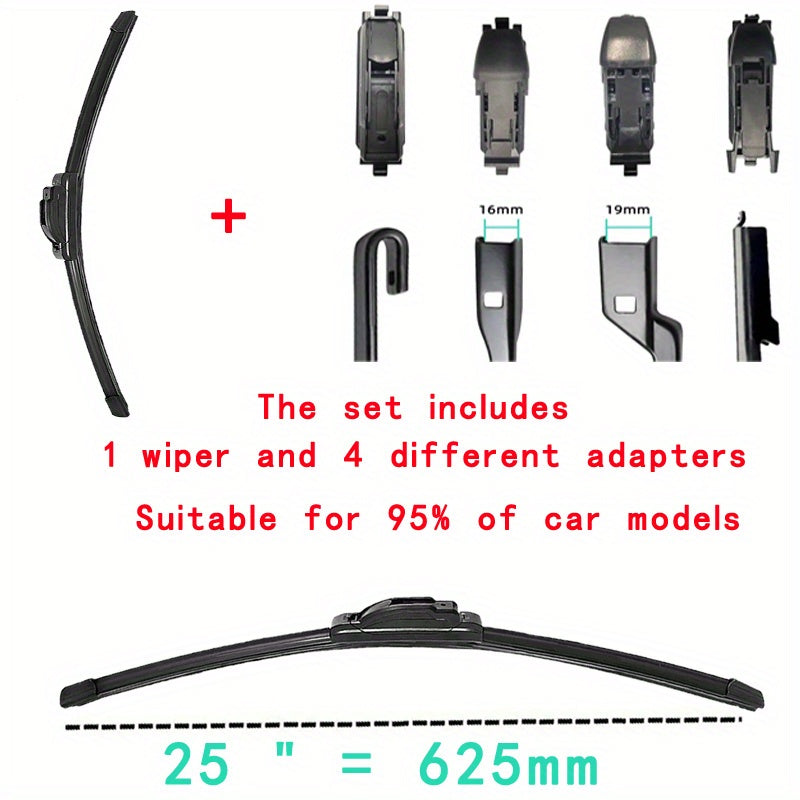 Car Windshield Wiper Blade Set with Adapters, Rubber, Multiple Sizes