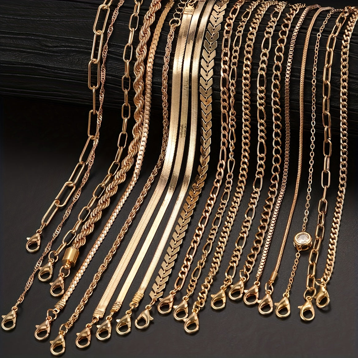 Gold-Tone Alloy Chain Link Jewelry Set with Snake Chains for Men Women 20 Pieces