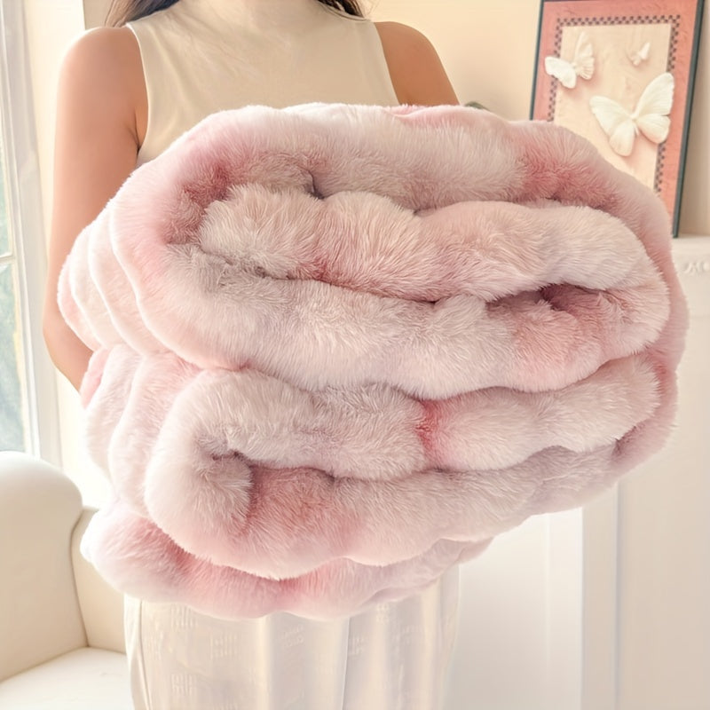 Faux Rabbit Fur Throw Blanket White Geometric Snuggle Cozy Sofa Bed