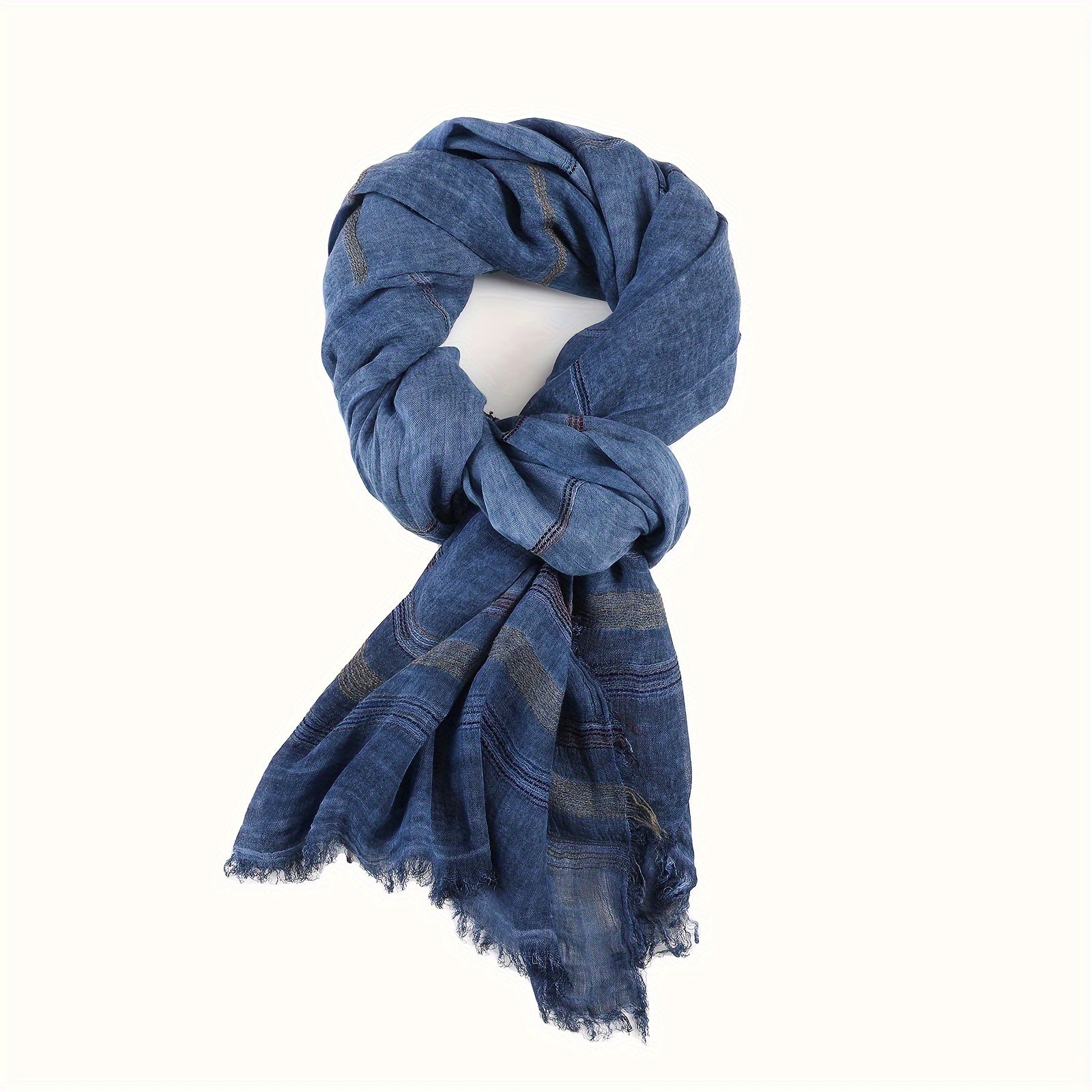 Lightweight Rayon-Linen Men's Scarf with Stripes for Fall and Winter