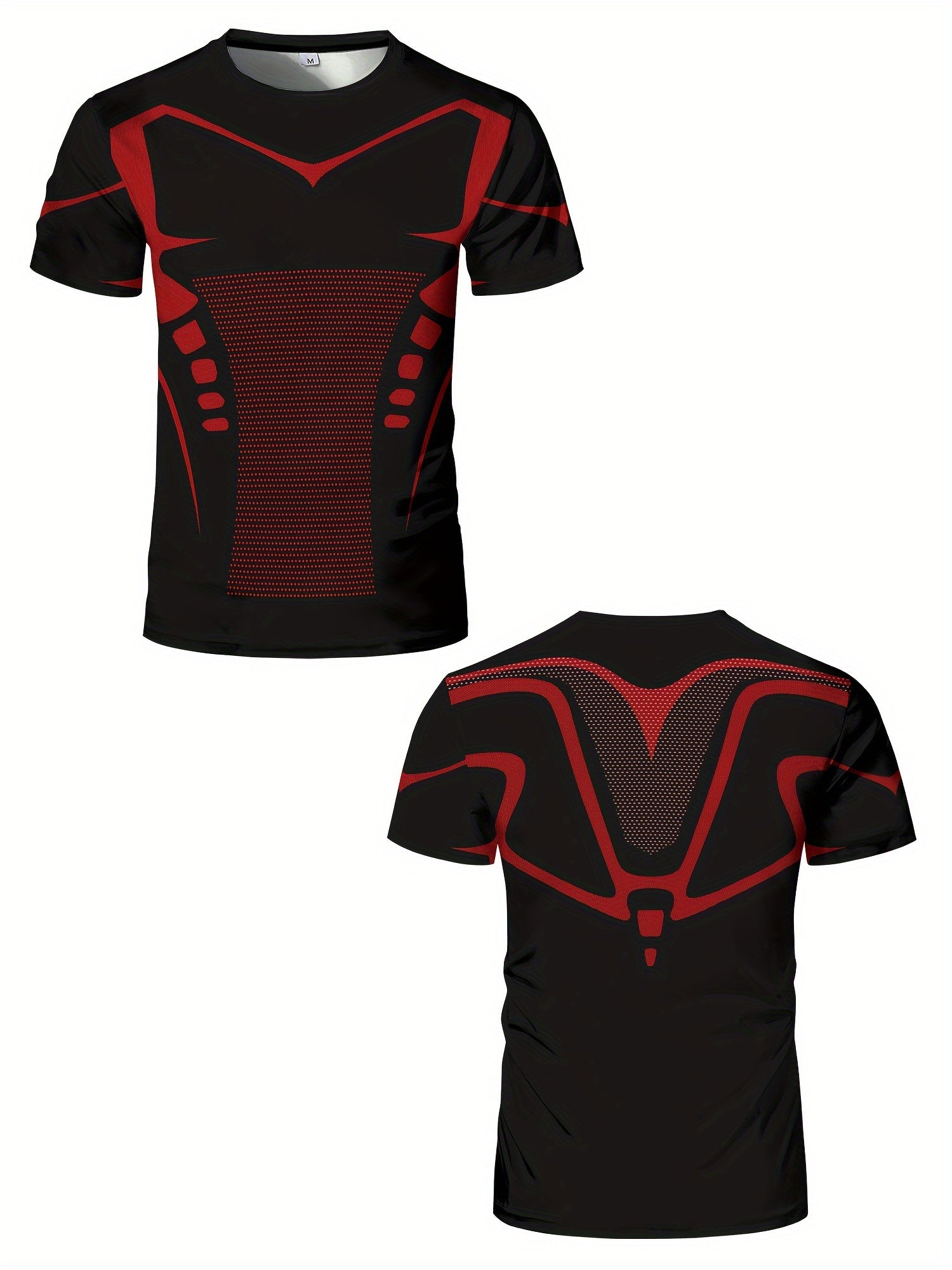 Men's Quick Dry Sports T-Shirt with Geometric Pattern Short Sleeve Polyester Athletic Top