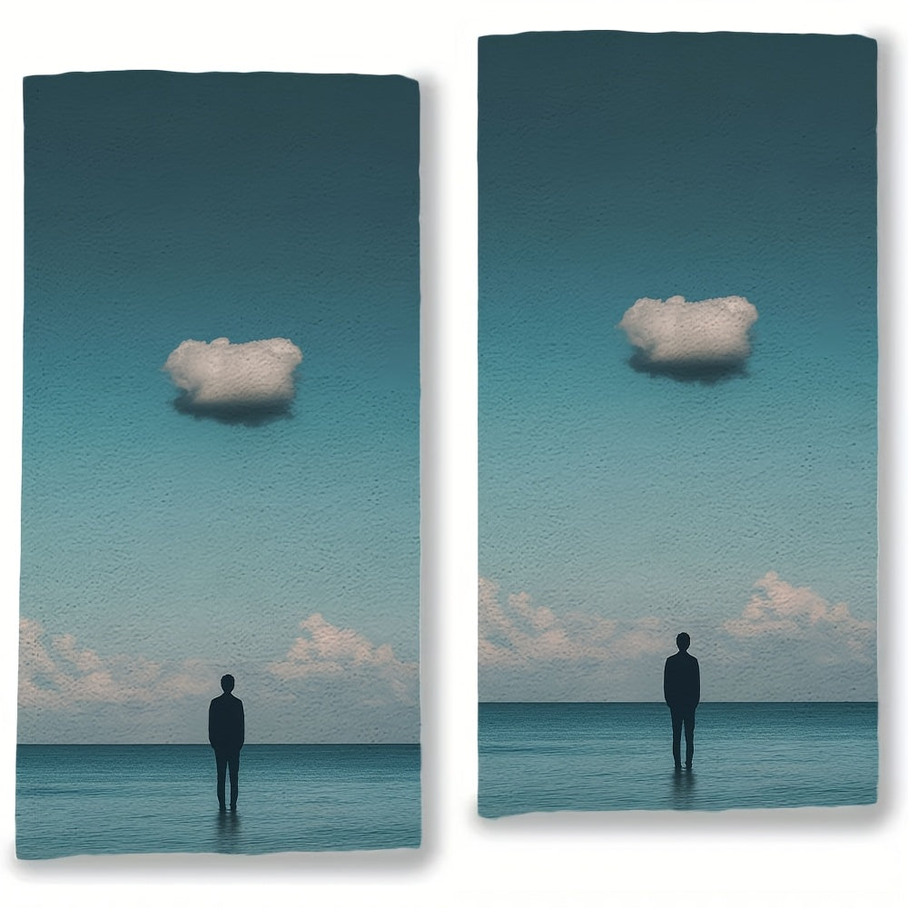 Two-Piece Ultra Soft Kitchen Towels Sky Cloud Design Highly Absorbent Machine Washable