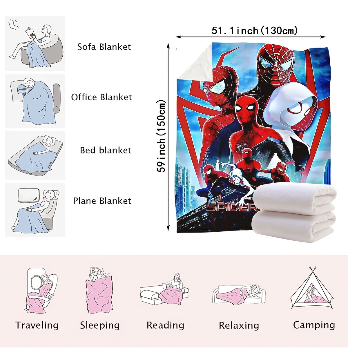 Spider-Man Themed Decorative Blankets for Bed Couch Travel Polyester Knitted