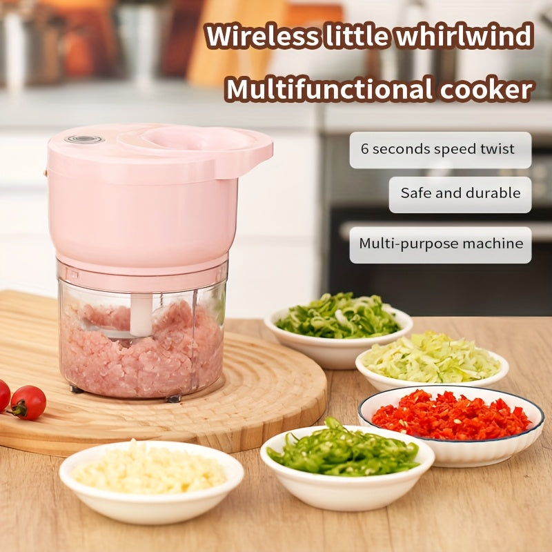 Pink Electric Meat Grinder and Vegetable Chopper Rechargeable USB Fast Grinding