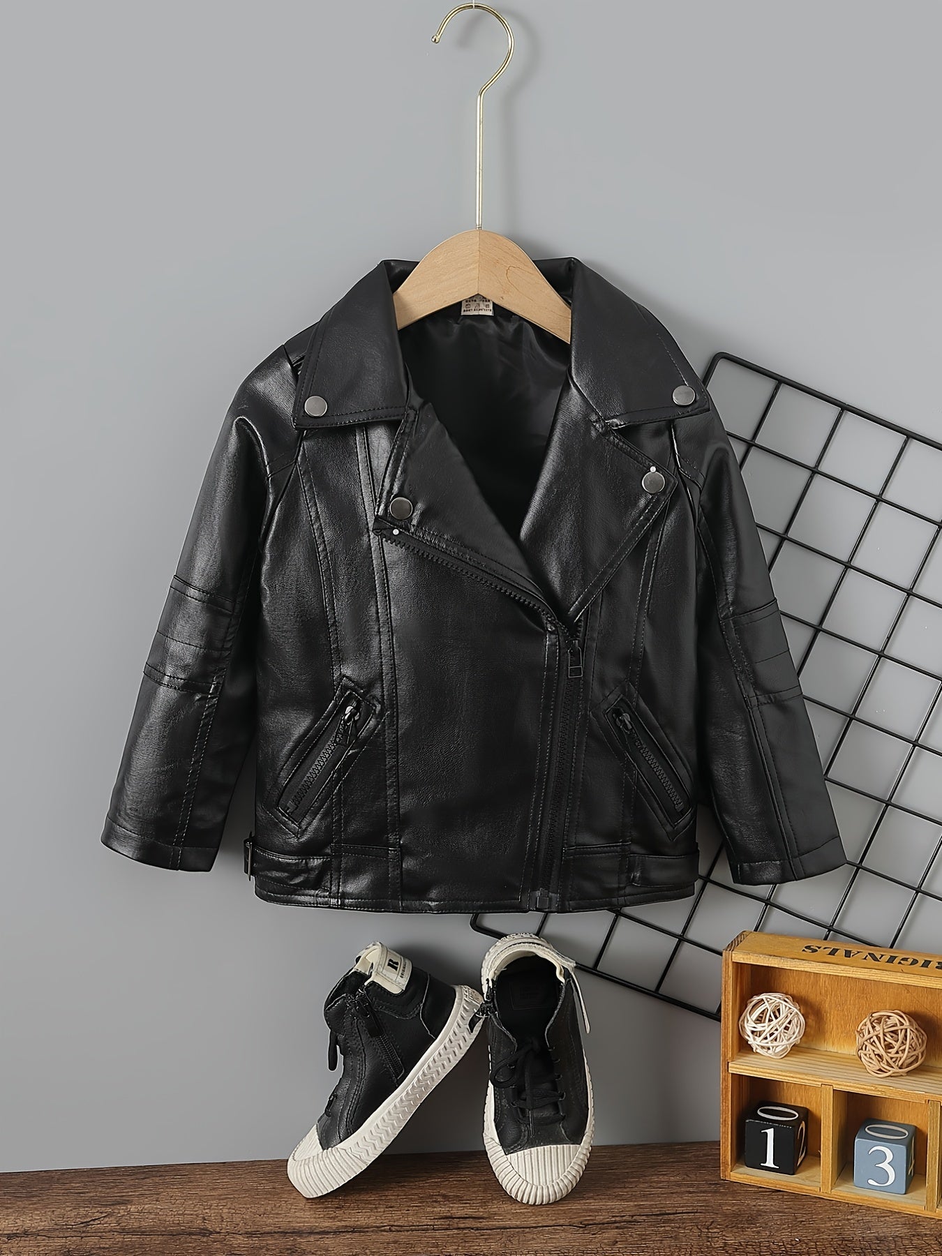 Boys Red All-Season Polyester Jacket with Lapel Collar Zipper Details