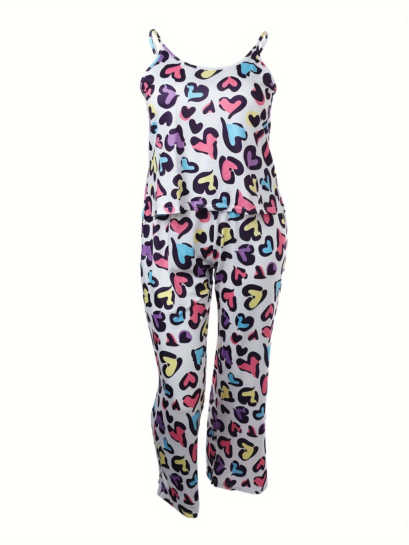 Plus Size Women's Loungewear Pajama Set Cami Top and Pants Allover Print