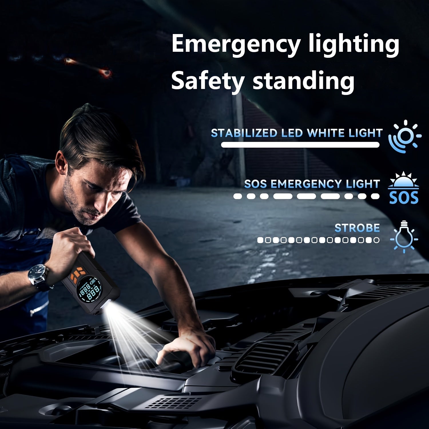 Portable Car Jump Starter with Air Compressor and Tire Inflator 150PSI 8000mAh Battery