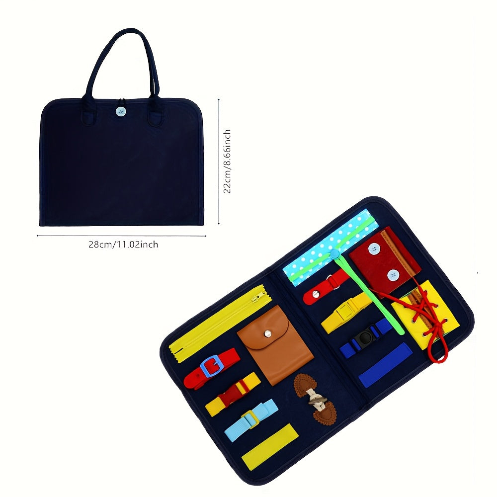 Tablero de fieltro interactivo y ocupado para niños, juguete educativo con cordones y accesorios, rosa y azul