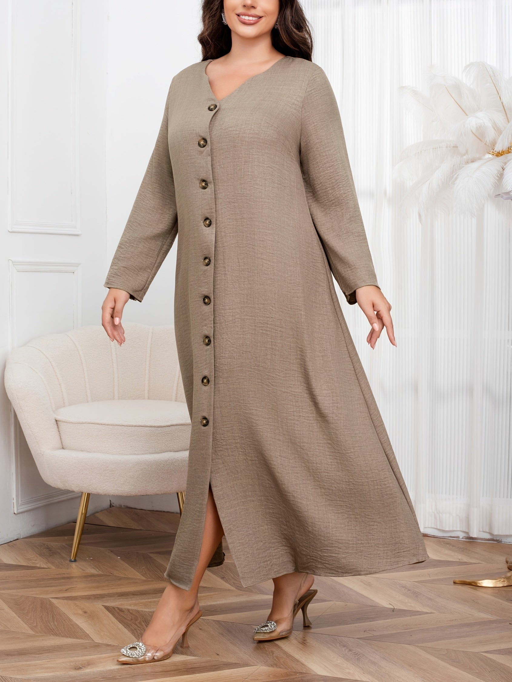 Plus Size Autumn Winter Loose Single-Breasted Dress Elegant Casual Clothing