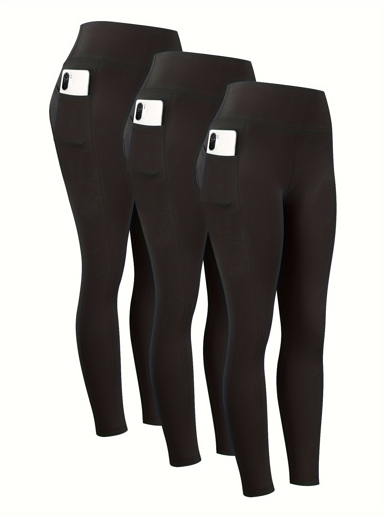 Women High Waist Yoga Pants With Pockets 3-Pack Moisture-Wicking Leggings