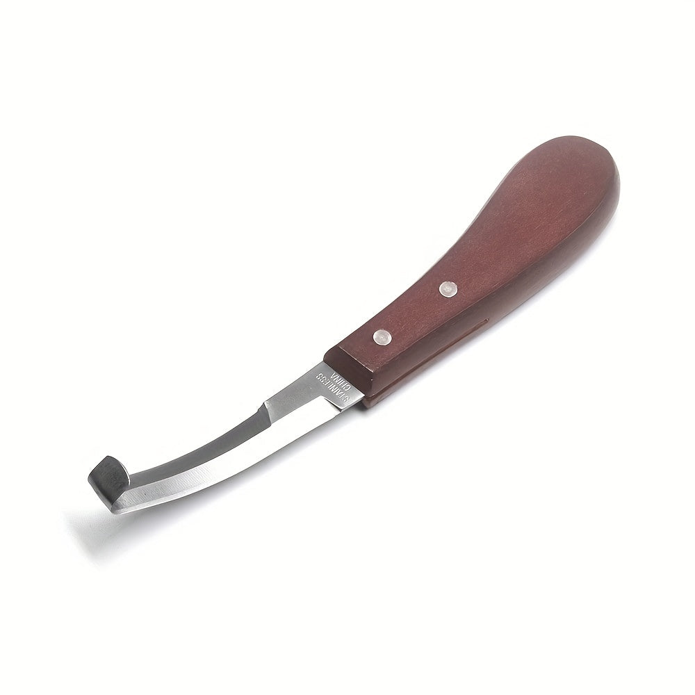 Cuchillo para cascos de doble cara de tratamiento térmico para diestros con mango de madera de goma para herramientas de herrador
