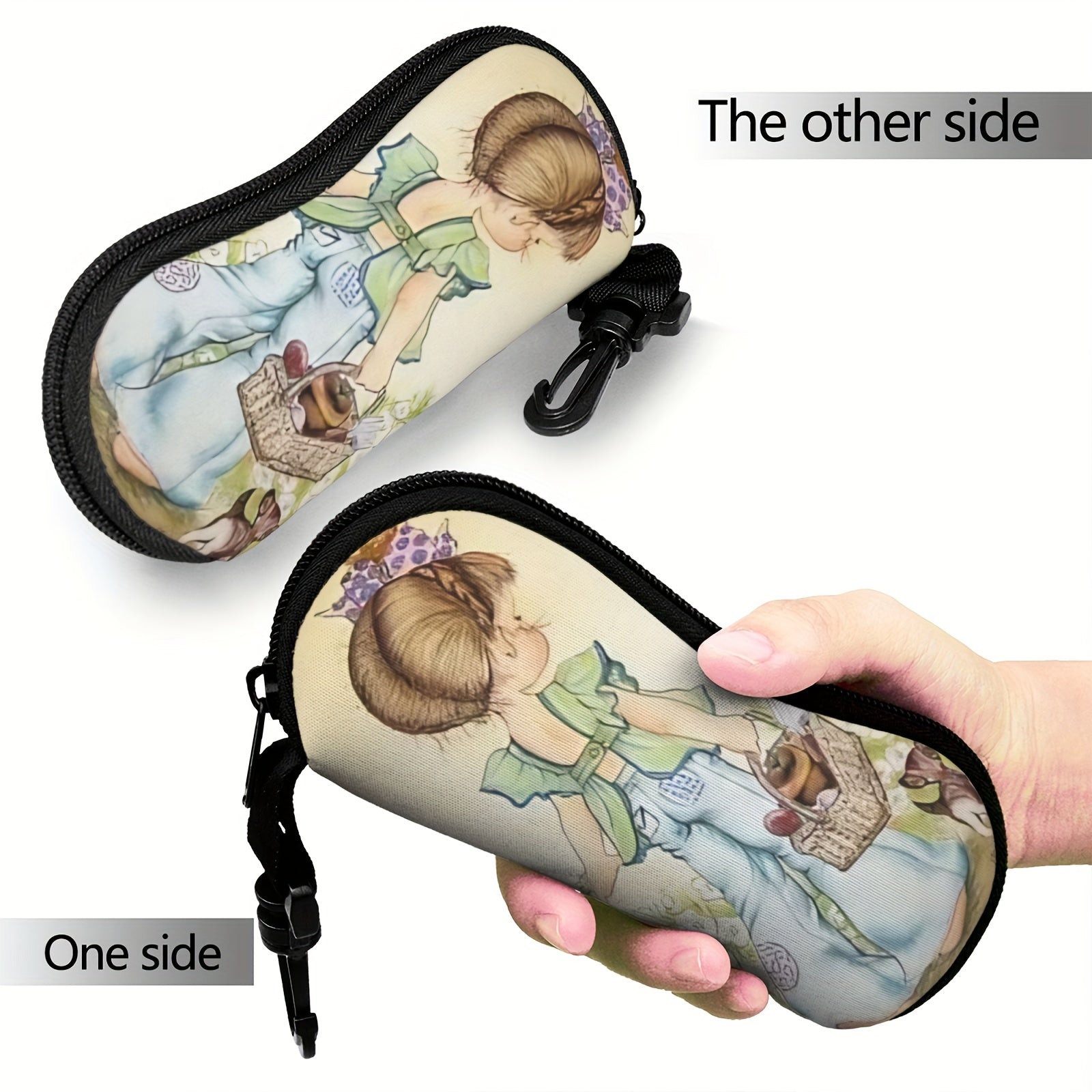 Erkaklar va ayollar uchun nozik illyustratsiya dizayni yengil ko'zoynak sumkasi - Sarah Kay portativ yumshoq ko'zoynak qutisi zıppıgı bilan