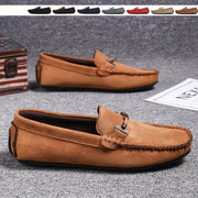 Men's Leather Loafers with Metal Accent Casual Slip-On Shoes for Street Wear