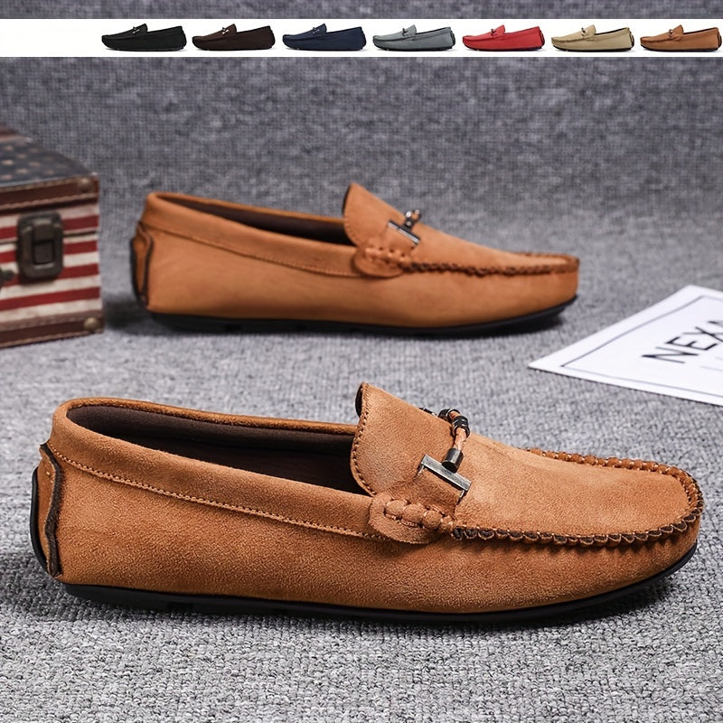 Men's Leather Loafers with Metal Accent Casual Slip-On Shoes for Street Wear