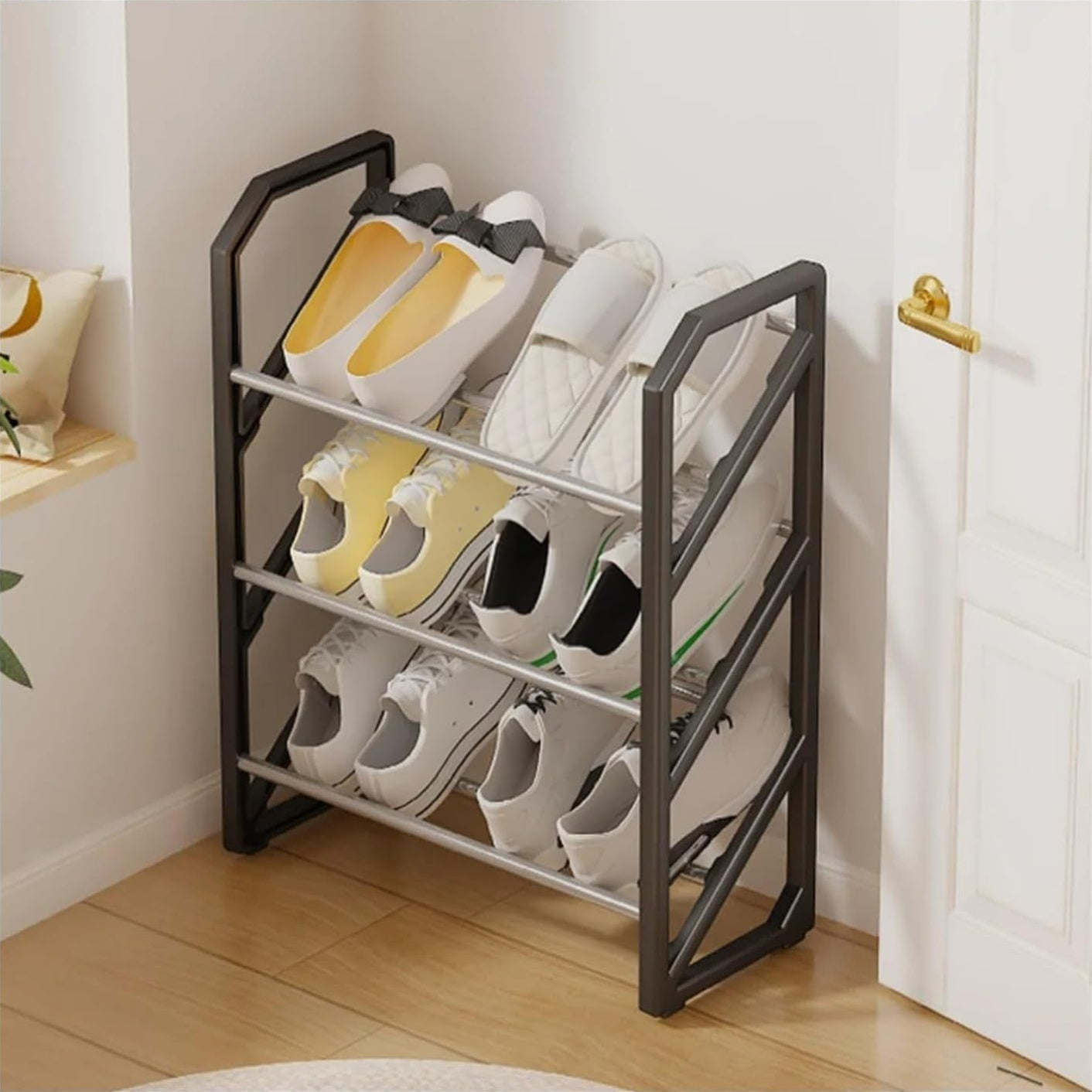 3-Tier Metal and Plastic Shoe Rack Stackable Shoe Organizer for Entryway Garage Hallway
