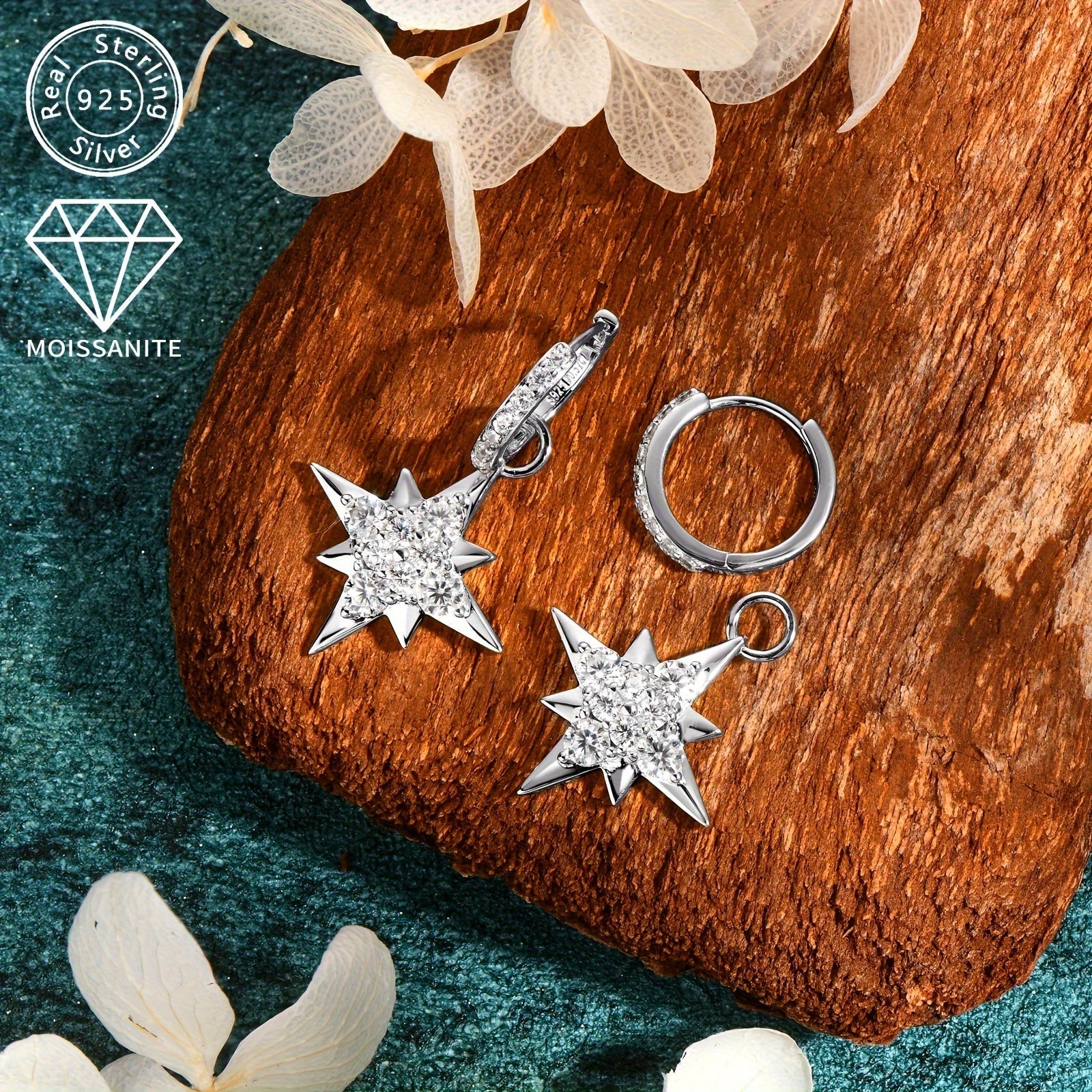 Women's Moissanite Dangle Earrings 3mm 2mm 0.52 Carat 925 Silver Jewelry