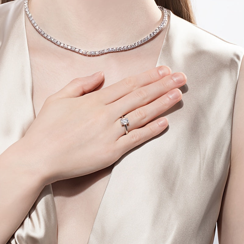 Sterling Silver 2CT Emerald Cut Moissanite Engagement Ring for Her