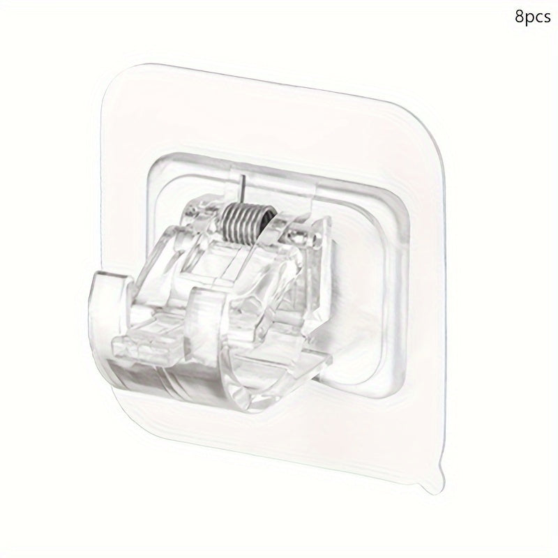 Set of 8 Clear No-Drill Curtain Rod Holders Self-Adhesive Adjustable Hooks