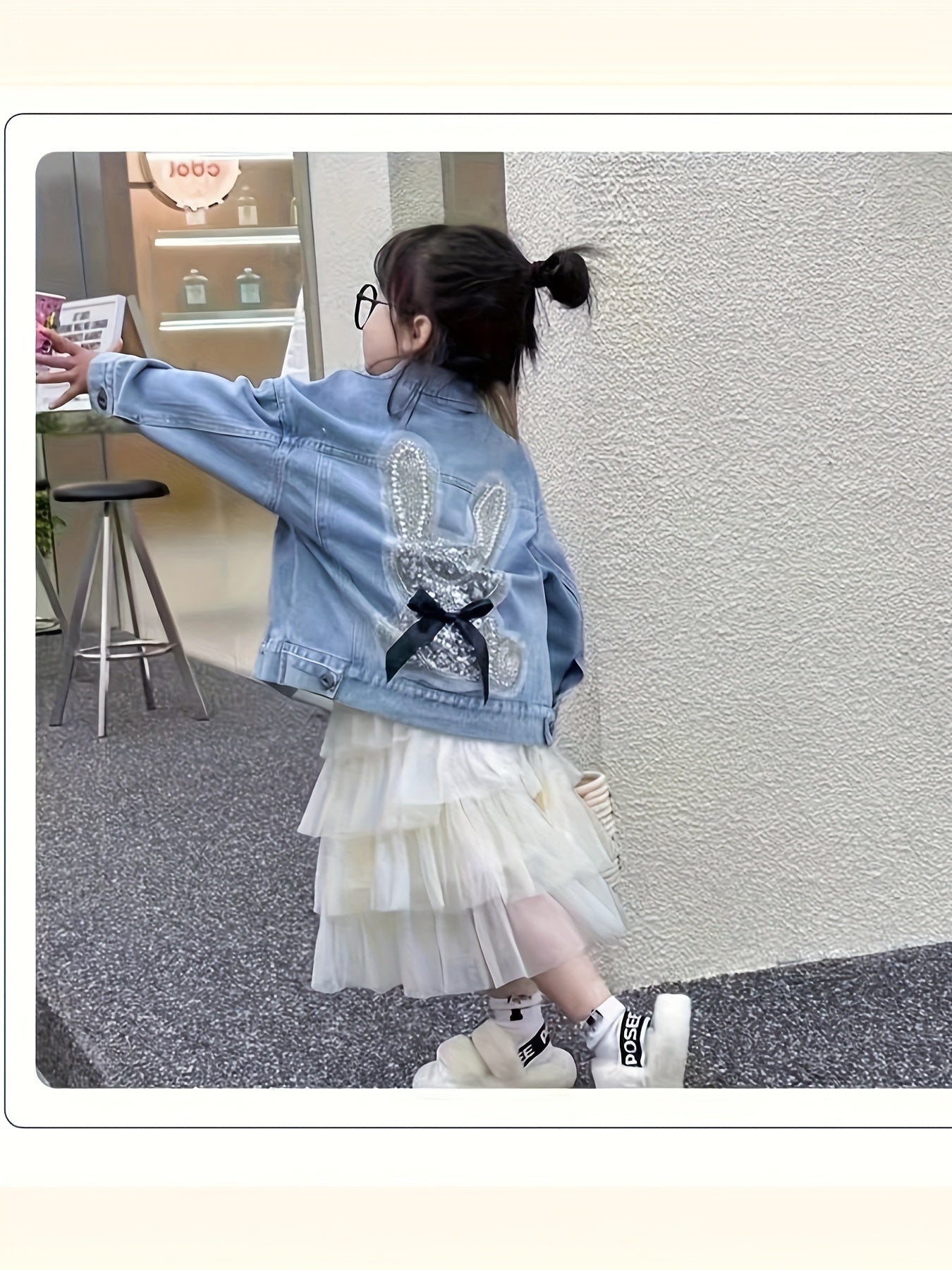 Girls Denim Jacket with Rabbit Design Rayon Blend Casual Spring Fall