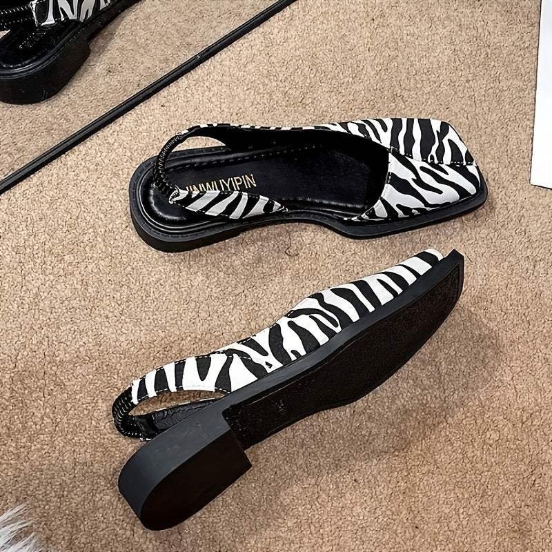 Zapatos planos de punta cuadrada para mujer con tacón bajo, color sólido o estampado de leopardo, comodidad para todas las estaciones