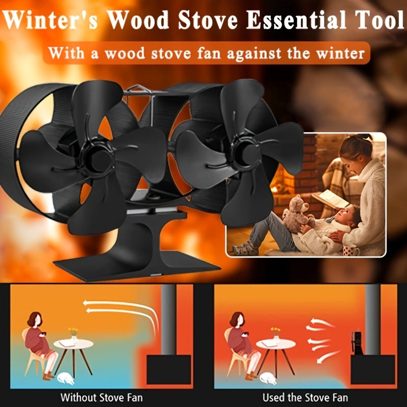Wood Stove Fan Dual Motors Double-Headed Heat-Powered Fireplace Fan for Wood Gas Log Burners