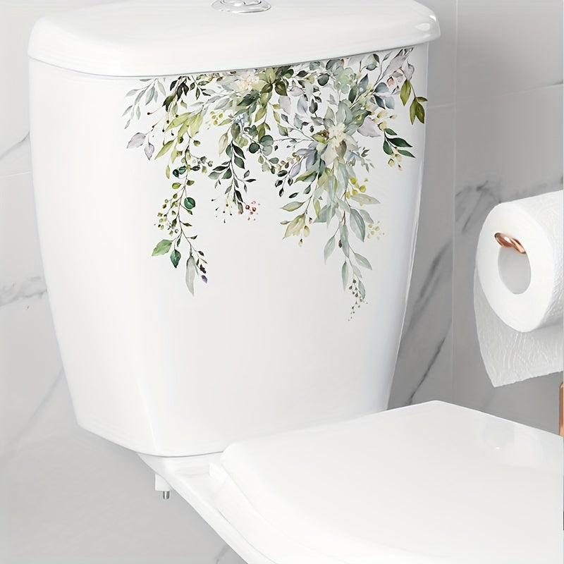 Set of 2 Waterproof Plant-Themed Toilet Stickers for Bathroom Decoration 26.92x31.75cm