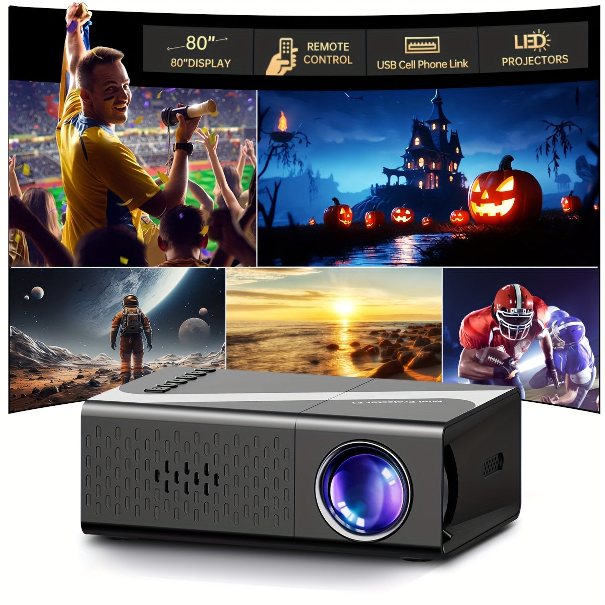 Portable Home Theater Projector with Remote Control for Movies and Gaming