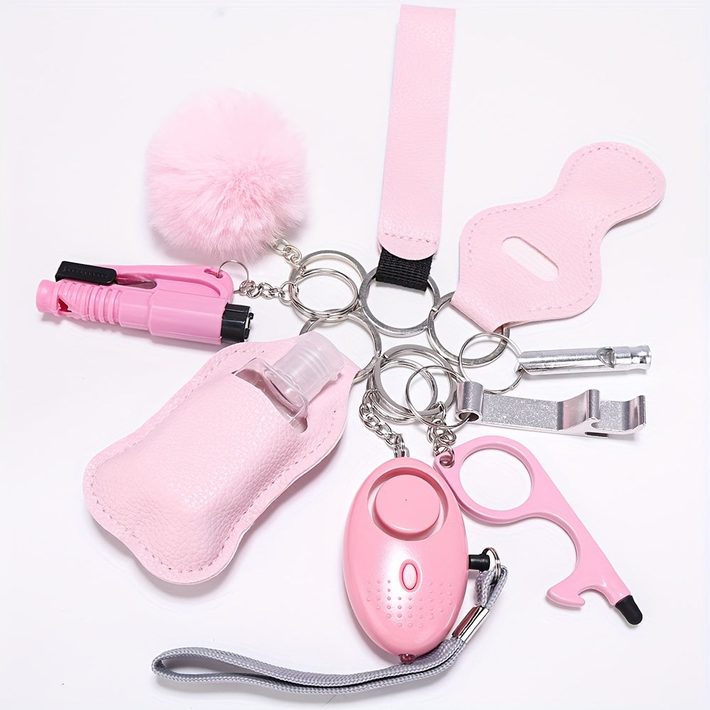 Set of 10 Women's Pink Safety Accessories Personal Alarm Window Breaker Gift Set