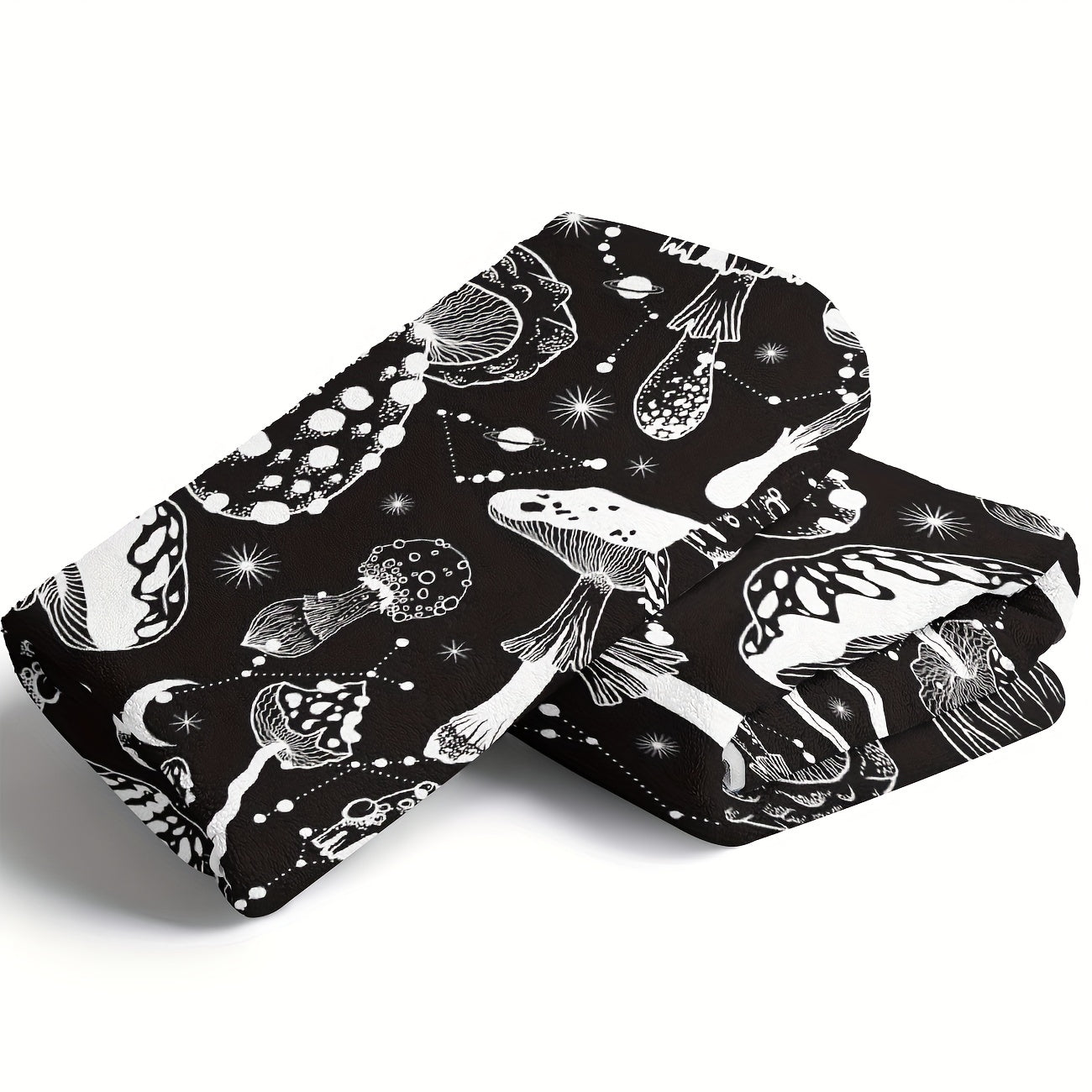 Black and White Mushroom Pattern Flannel Blanket for Cozy Naps and Snuggling