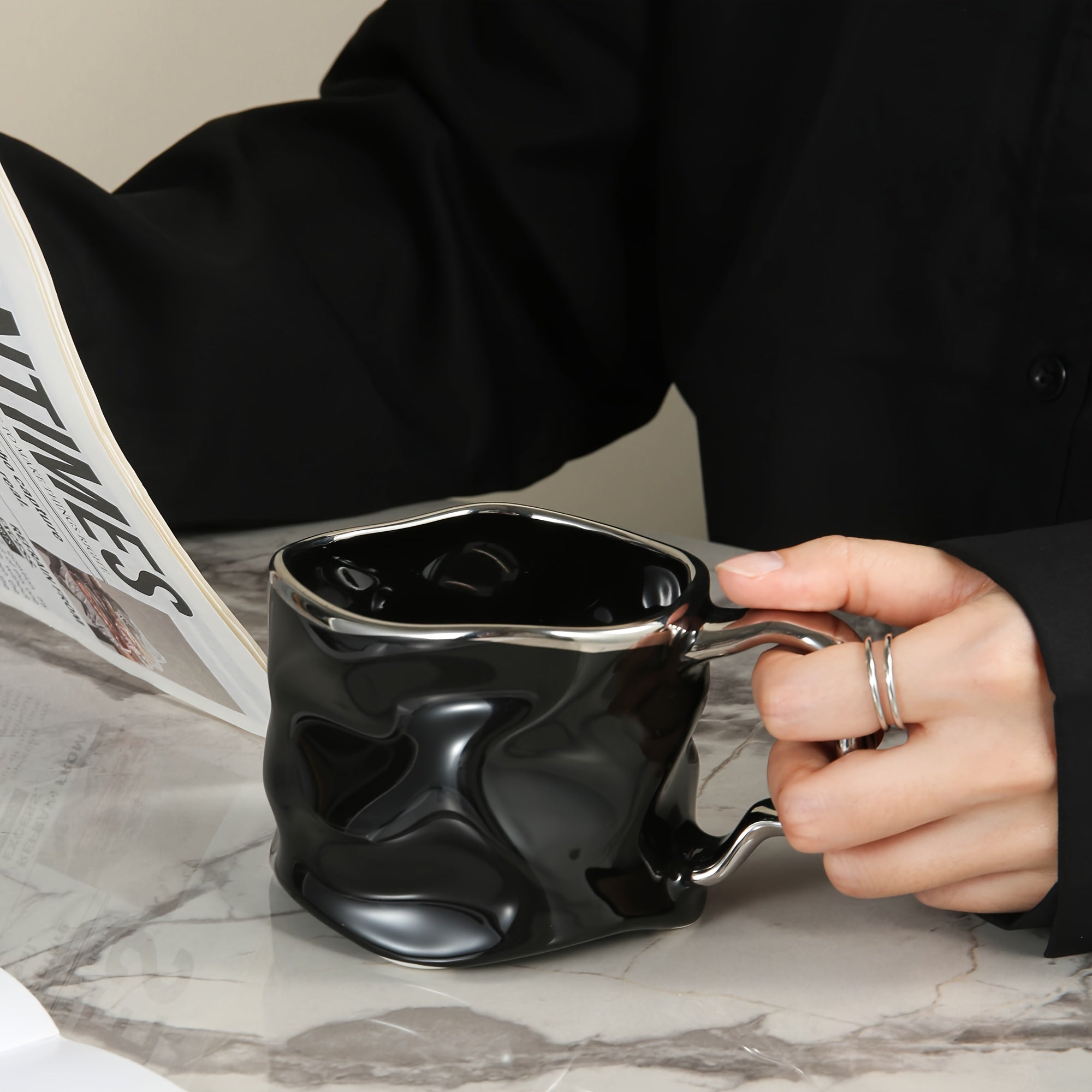 Creative Crinkled Ceramic Mug 12oz Coffee Cup with Unique Texture