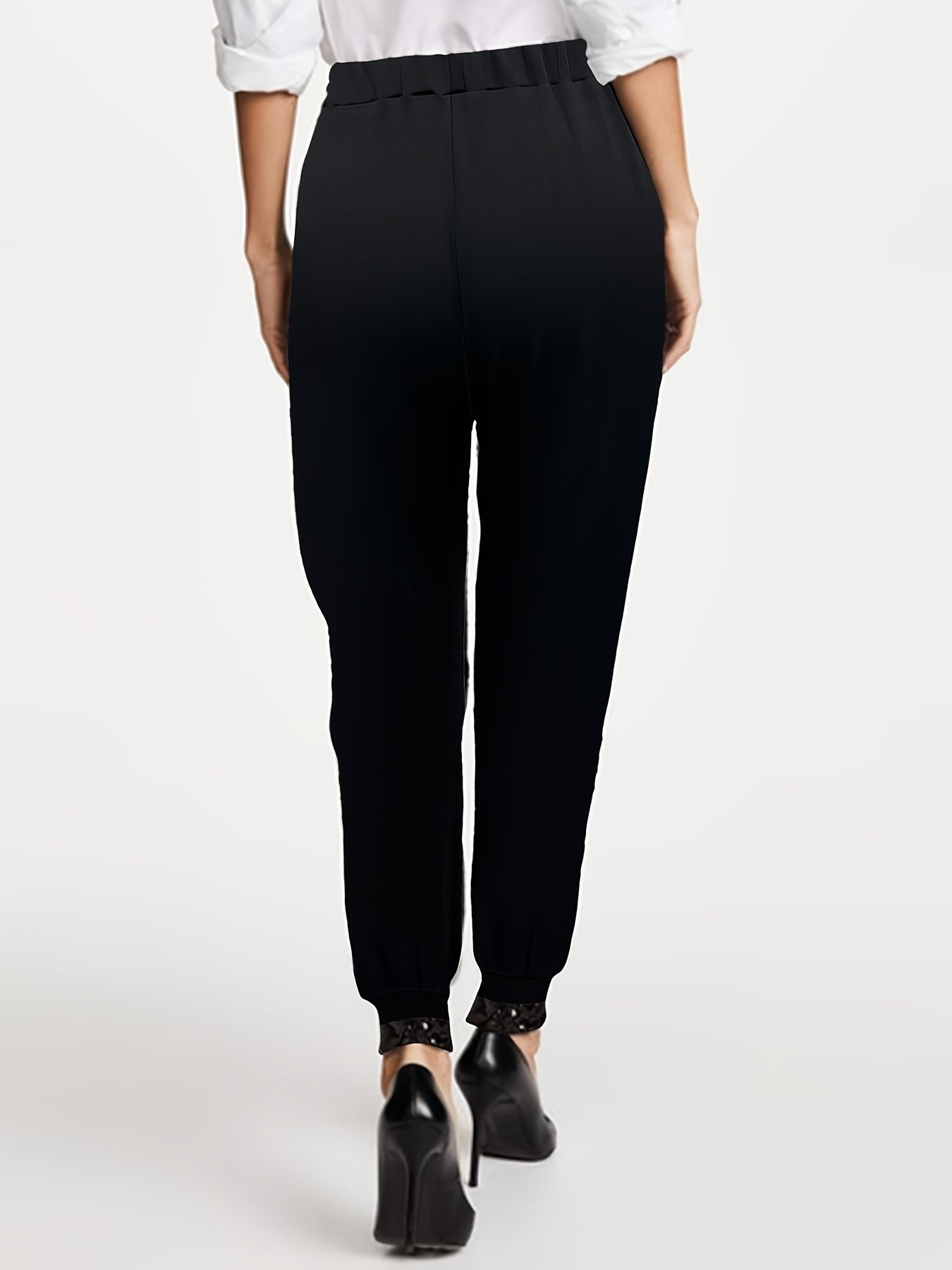 Брюки хамелеон большого размера с пайетками, высокая талия, полиэстер, эластан