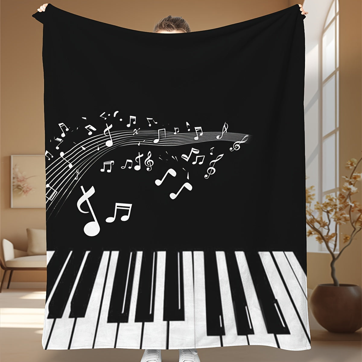 Soft Cozy Piano Music Note Print Blanket for Sofa Bed Travel Machine Washable Polyester