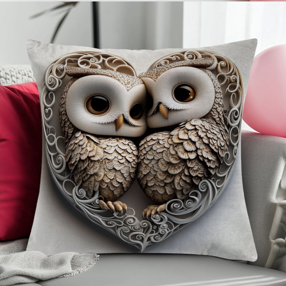Owl Valentine's Day Pillow Cover 45.72cm Polyester Indoor Outdoor Decor