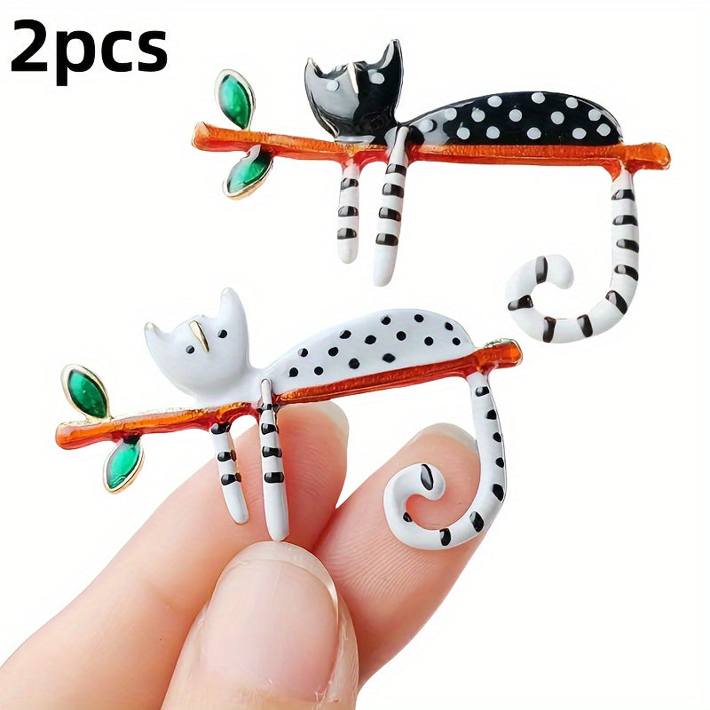 Vintage Style Spotted Cat Brooch for Women's Clothing Retro Animal Accessory