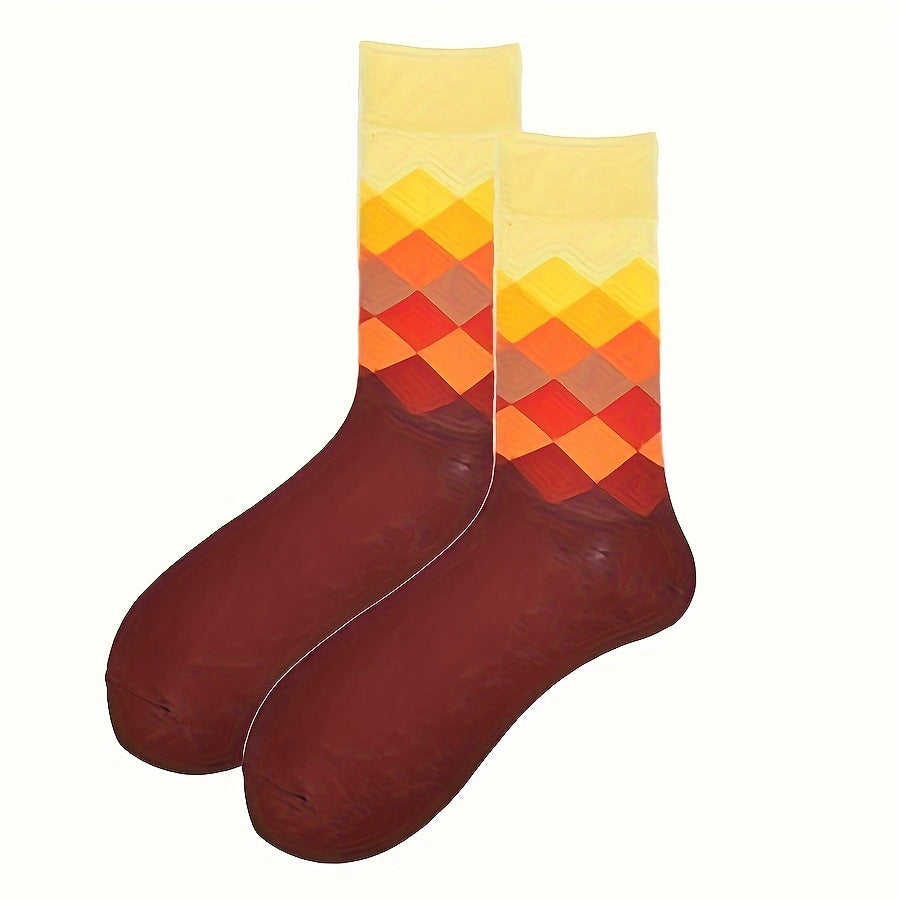 Men's Cotton Argyle Socks 5-Pack Mid-Calf Colorful Diamond Pattern