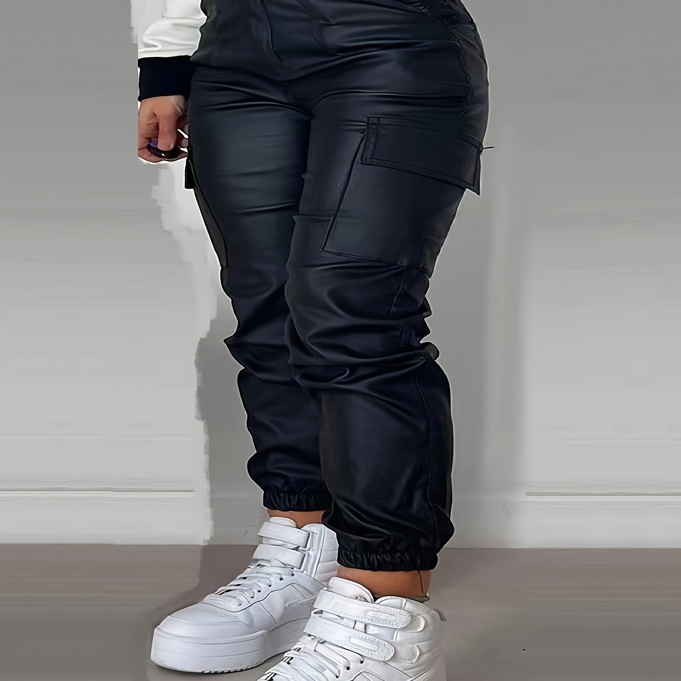 Women's Coated Denim Jogger Cargo Pants High-Waisted Slim Fit All-Season