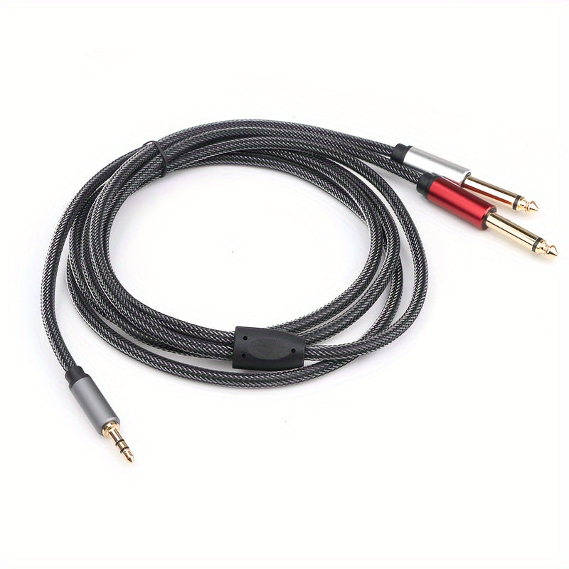 3.5mm to 2-6.35mm Audio Cable Y-Splitter Nylon Mesh Oxygen-Free Copper