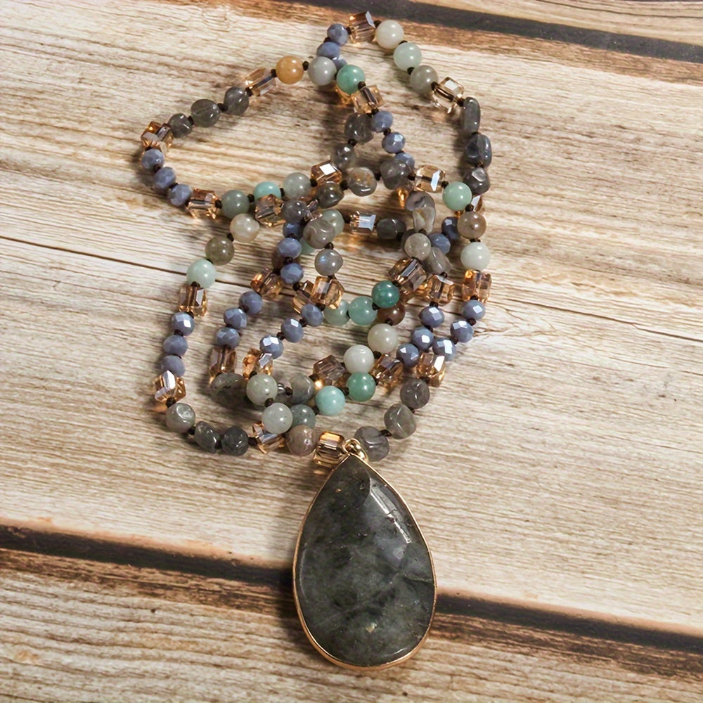 Collar con colgante de piedra natural en forma de lágrima para mujer, estilo bohemio, regalo