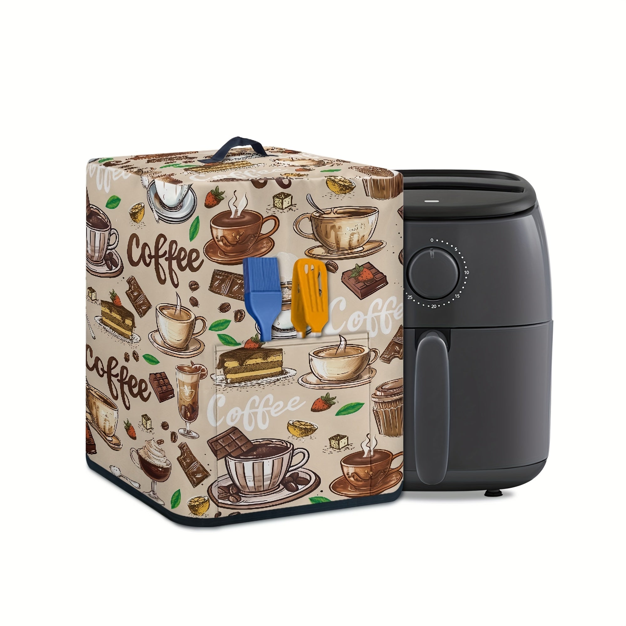 Ko'p funksiyali oshxona apparati qopqog'i tutqichi va qog'oz sochiq sumkasi bilan, elektr qozon, bosim qozoni va havo fritöre uchun mos. Havo fritöre uchun qahva mavzusidagi chang qopqog'i, mukammal.