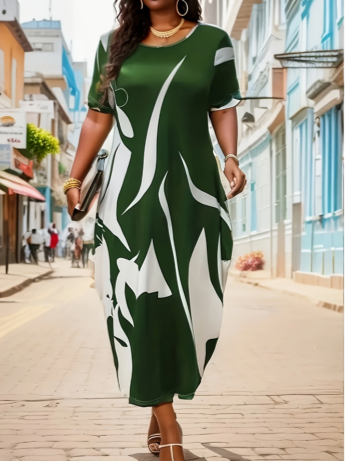 Women's Midi Dress Casual Crew Neck Short Sleeves Stretch Fabric Spring Summer