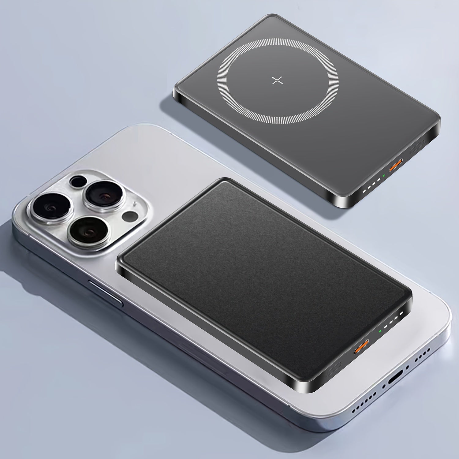 Алюминиевый беспроводной внешний аккумулятор с быстрой зарядкой для iPhone и Android, идеален для путешествий и экстренных ситуаций.