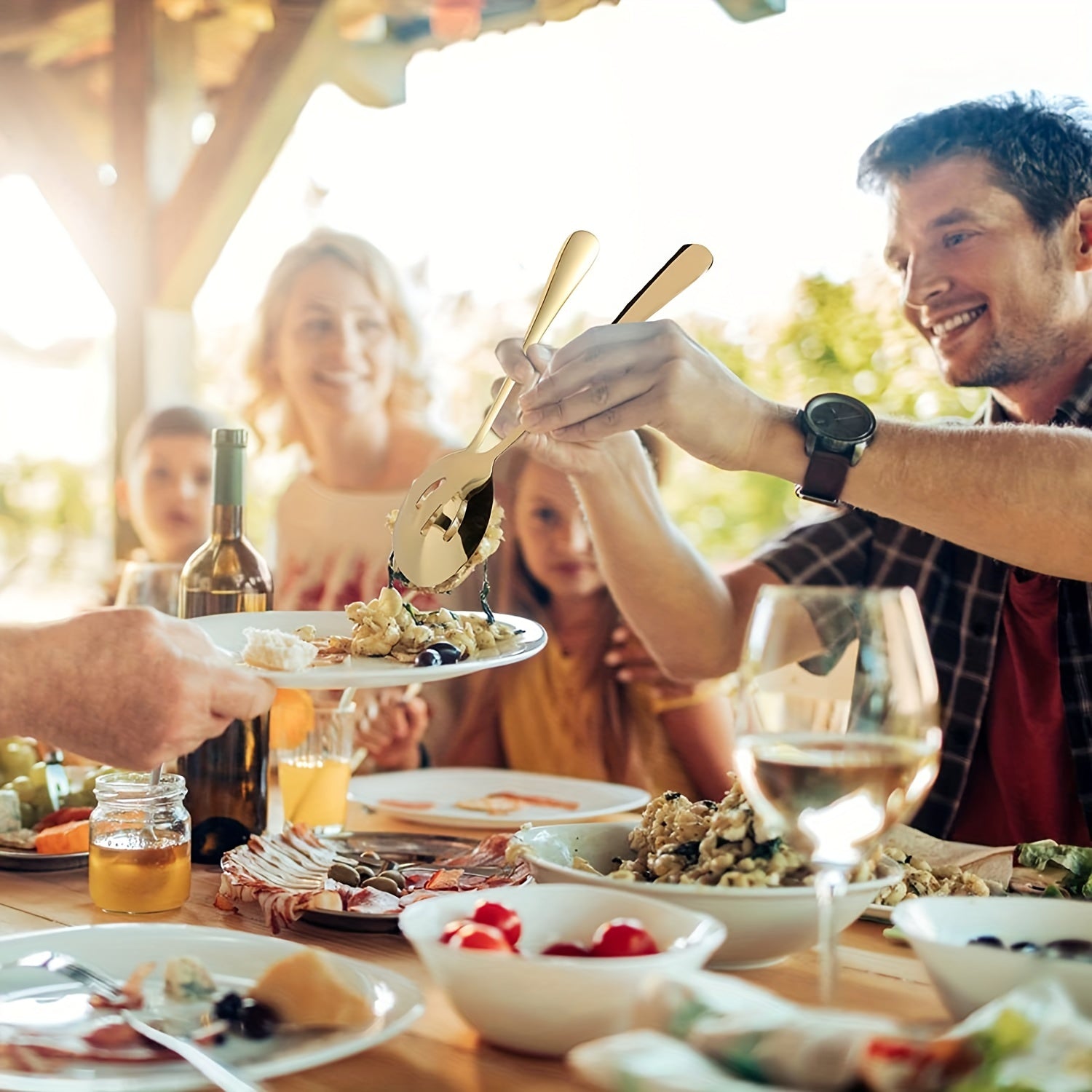 Juego de 4/6/8 piezas de utensilios de servicio de acero inoxidable, cucharas de buffet, cucharas ranuradas, apto para lavavajillas