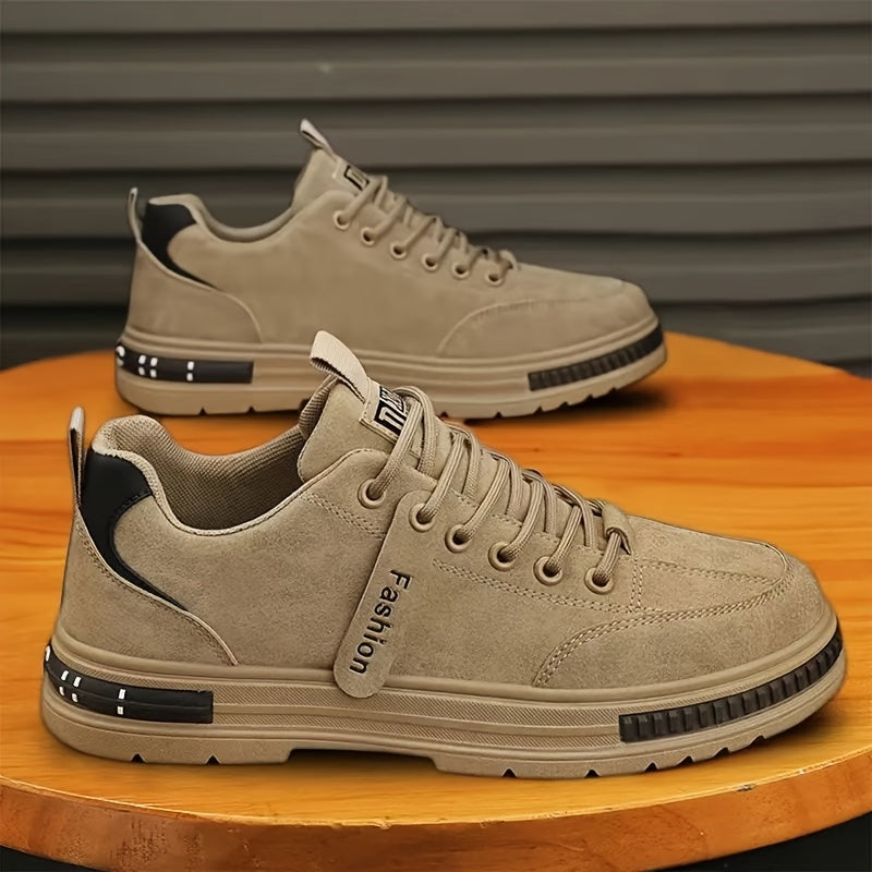 Men's Low-Top Casual Sneakers Solid Color Lace-Up Ankle Shoes for Hiking Daily Outdoor