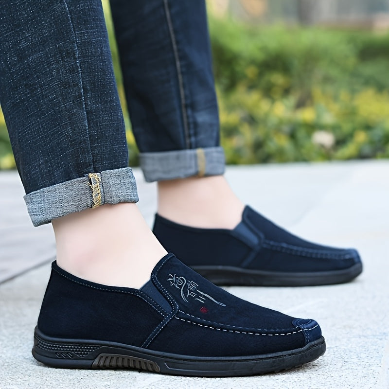 Men's Canvas Slip-On Shoes Low Top Breathable Casual Sneakers for All Seasons