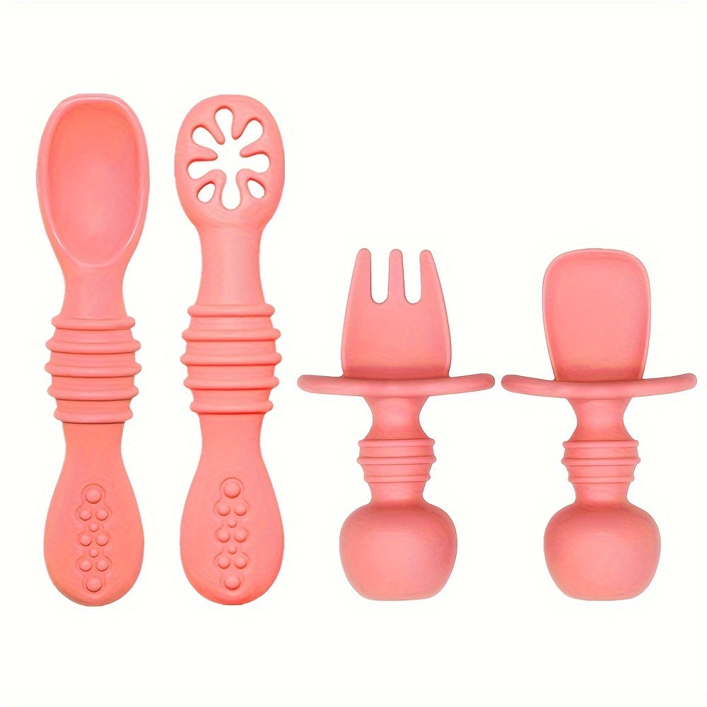 Silicone Baby Utensil Set Fork and Spoon for Soft Feeding and Training